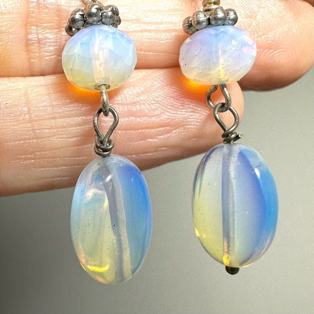 Silver tone opalite drop earrings